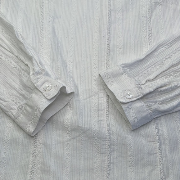 ModCloth embroidered striped long sleeve blouse buttons in back - Picture 5 of 11